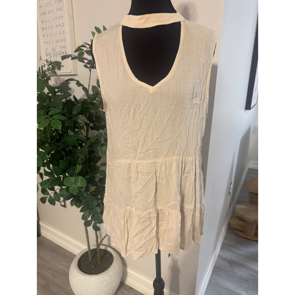Mossimo Supply Co Cream Gauze Choker Neck Tiered Sleeveless Tunic Top Small